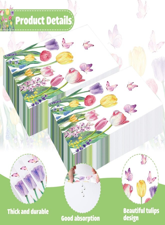 peony man 50 PCS Spring Floral Paper Napkins Tulip Guest Napkins Disposable Watercolor Flower Dinner Party Napkin Floral Decorative Hand Towel for Bathroom Bridal Shower Wedding Birthday Dinner Party Supplies - Image 3